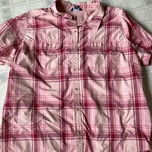 Eddie Bauer Pink Plaid Button front Shirt Nylon Blend EB004068
